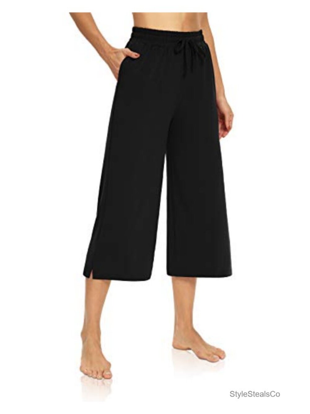 Womens Loose Yoga Capri Pants Drawstring Lounge Sweatpants with Pockets